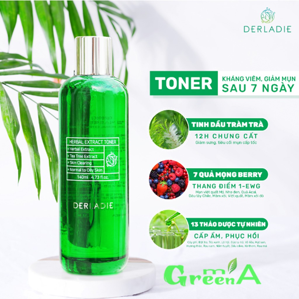 Toner Tràm Trà Derladie Nước Hoa Hồng Giảm Mụn Kiềm Dầu Derladie Herbal Extract Tee Tree Toner [NHẬP KHẨU CHÍNH HÃNG] | BigBuy360 - bigbuy360.vn