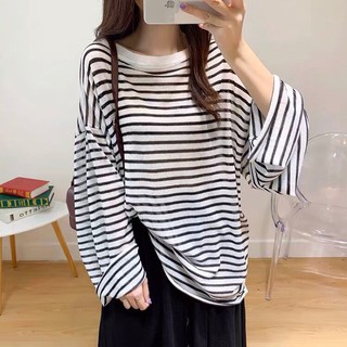áo len mỏng dáng oversize - sọc kẻ ngang basic (6320#)