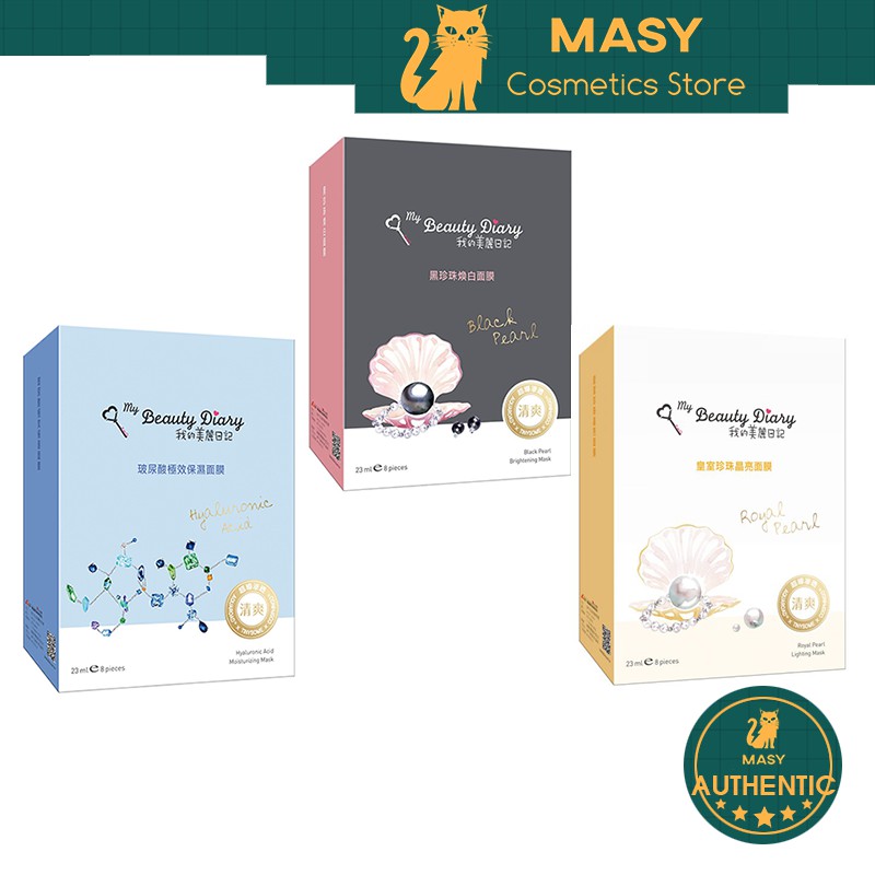 Mặt Nạ My Beauty Diary Ngọc Trai Đen, Cấp Nước Giữ Ẩm, Ngọc Trai Trắng Hoàng Gia 8 Miếng/Hộp