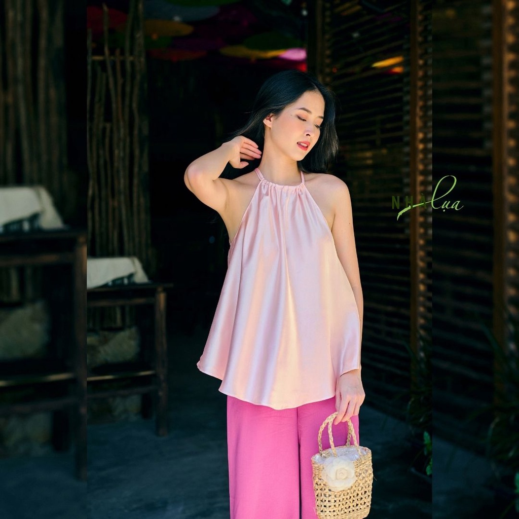 Mua Set yếm nữ lụa Latin quyến rũ đi biển màu hồng - Áo yếm kèm quần ...