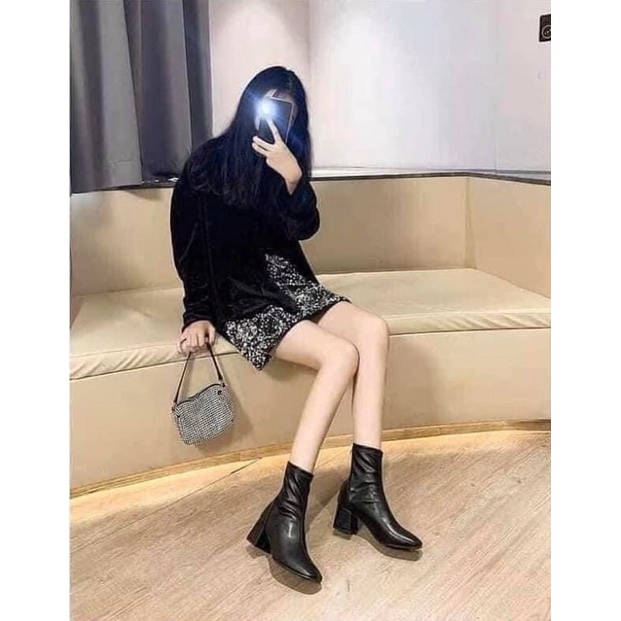 [HÀNG MỚI] Boots nữ cổ cao 2 màu trắng, đen da trơn ôm cổ chân đế cao 9 phân hàng cao cấp lót lông kéo khoá sau