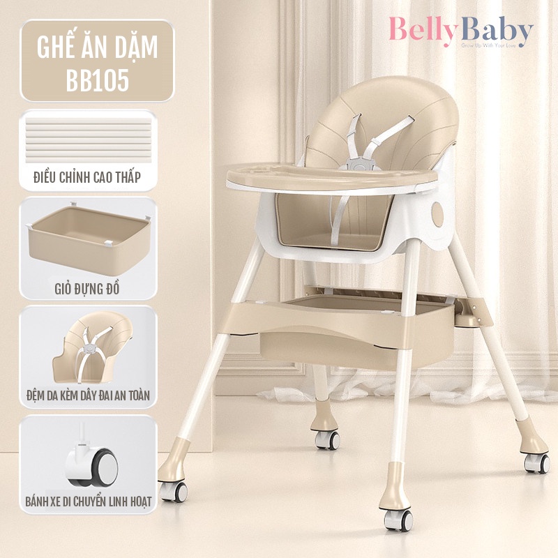 Ghế Ăn Dặm BellyBaby BB105 Có Bánh Xe Siêu Tiện Lợi - Nhập Khẩu Chính Hãng Dành Cho Bé - BellyBaby