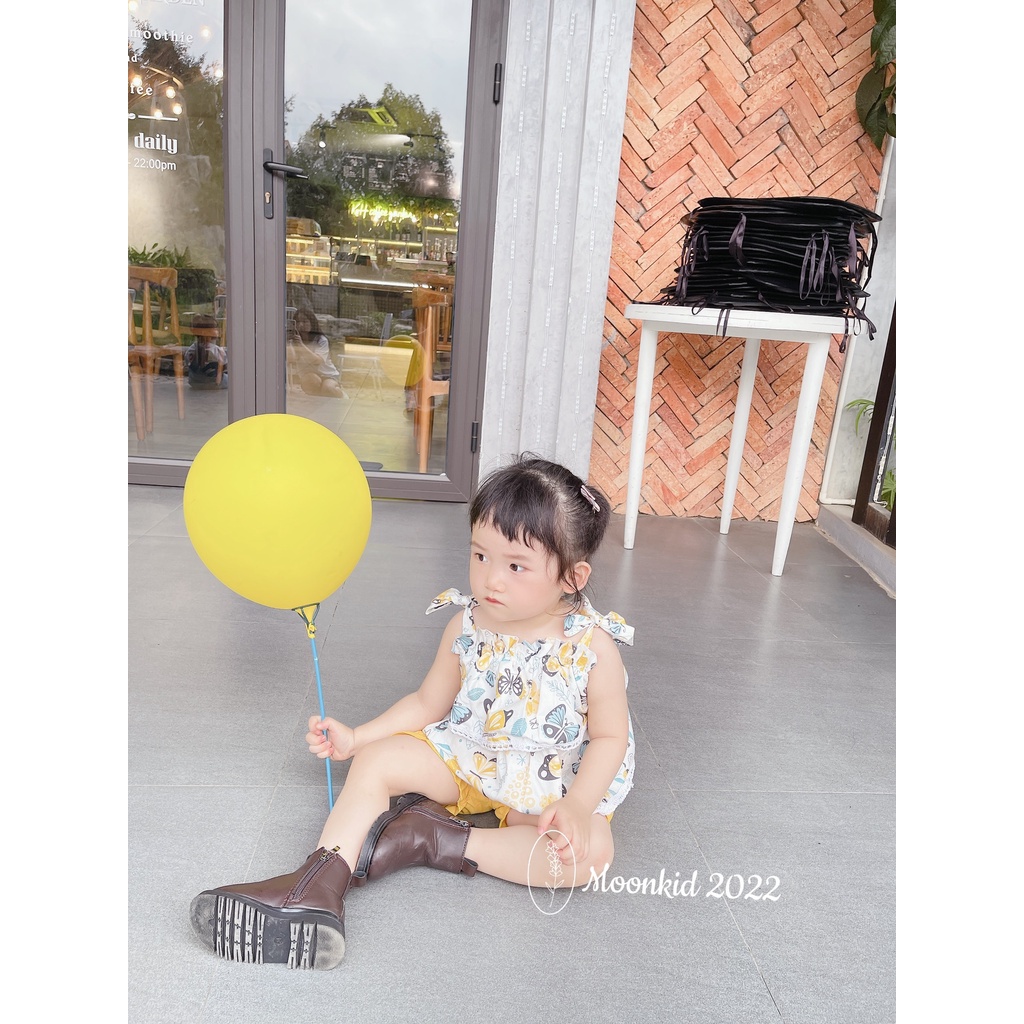 Bộ thô đũi 2 dây nơ vai bé gái dáng bồng 2 tầng 8-20kg