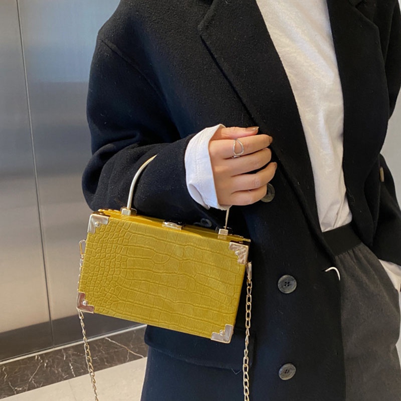 Túi Đeo Vai Hình Vuông Cỡ Nhỏ Phối Dây Đeo Sợi Xích Phong Cách Cổ Điển Thời Trang Cho Nữ