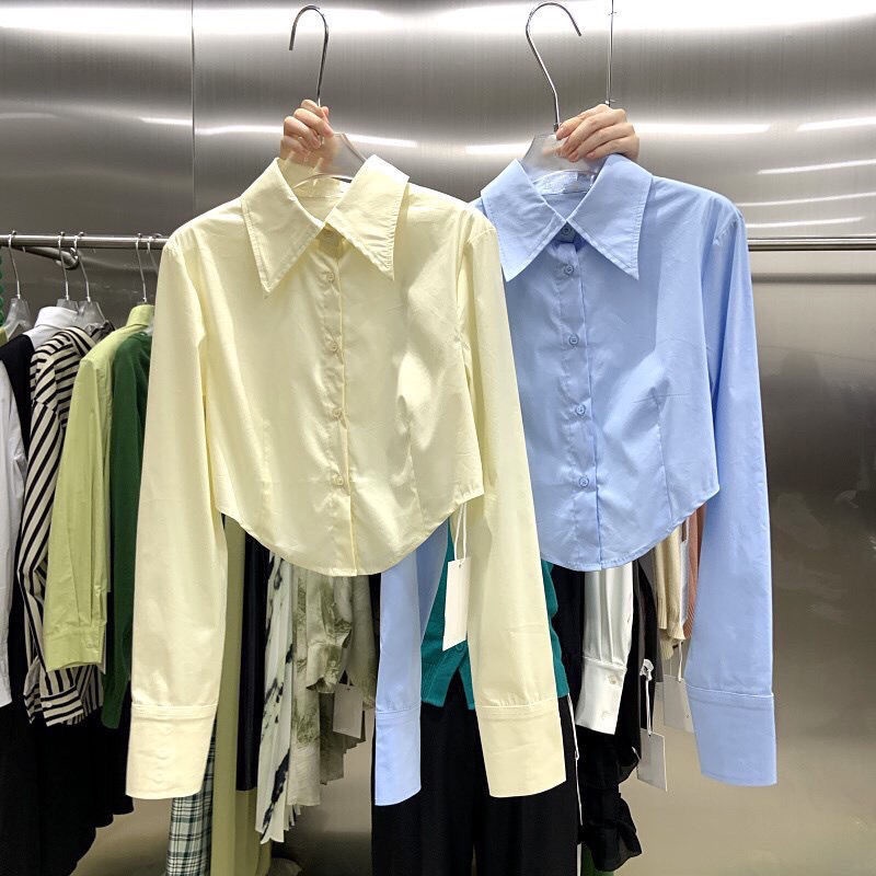 Áo sơ mi COZOK tay dài dáng ngắn dáng ôm kiểu dáng đơn giản hợp thời trang