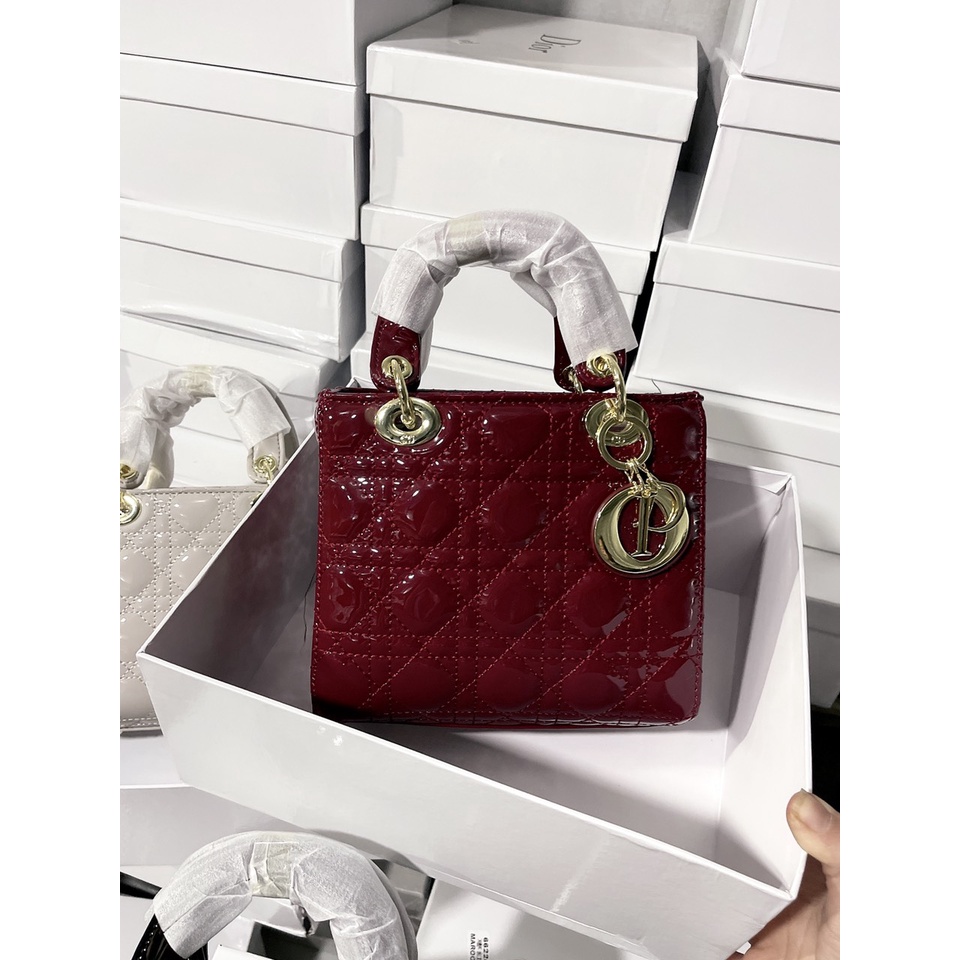 Túi Dior fullbox, túi vải hãng bản da bóng tag vàng size 20