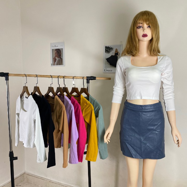Áo Kiểu Nữ Croptop Thun Borip Cổ Vuông Tay Dài Có Mút Ngực Mẫu Mới Siêu Hot | BigBuy360 - bigbuy360.vn