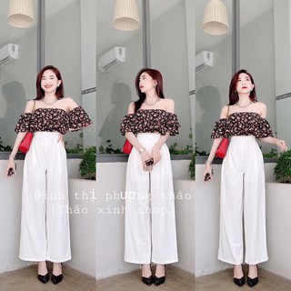 Set áo trễ vai quần trắng siêu đẹp