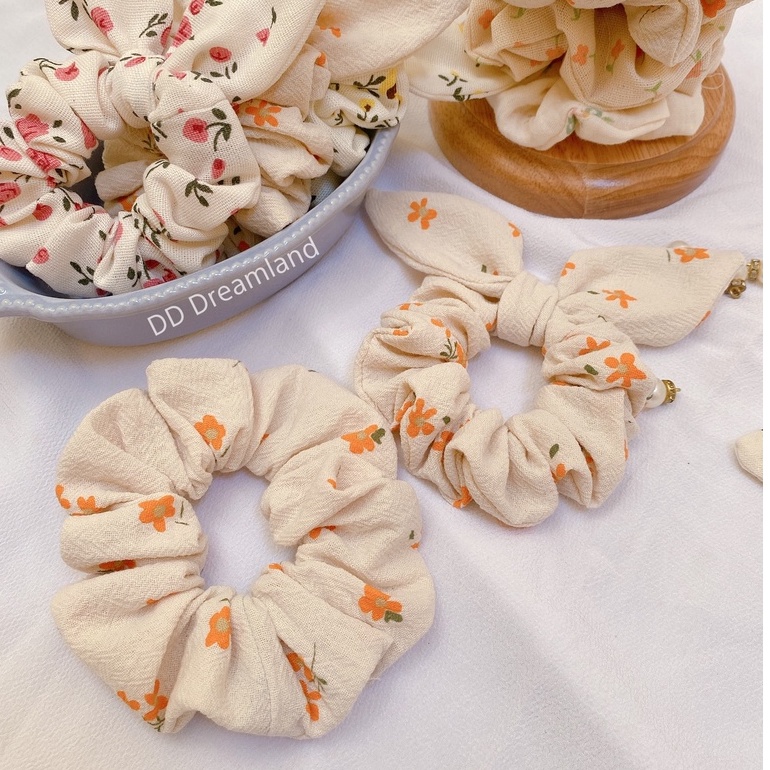 Scrunchies Cột Tóc Tai Thỏ Hoa Nhí