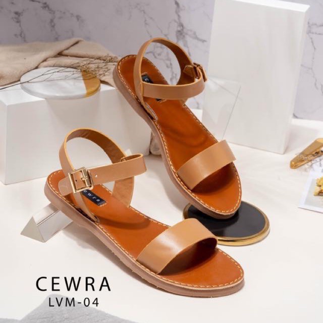 Sandal quai ngang Cewra đế bệt da mềm thời trang Hàn Quốc