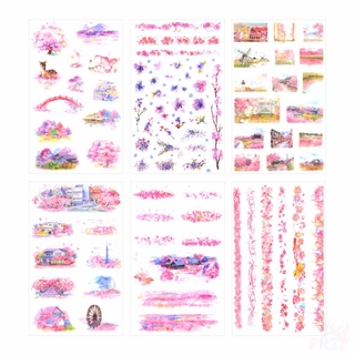 6Sheet/Set ❀ Pink Romantic Sakura Diary Washi Stickers ❀ DIY Fashion Scrapbooking Notebook Decals Stickers