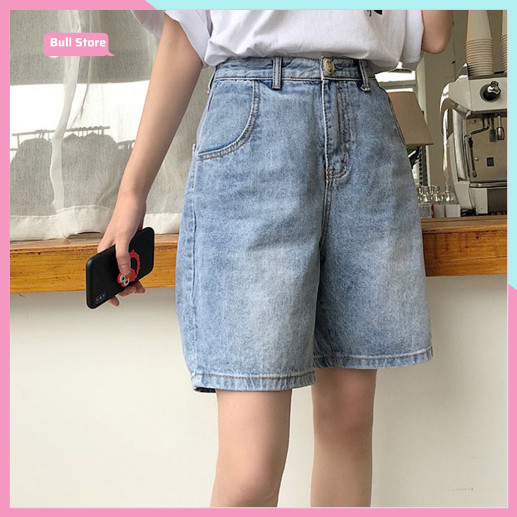 Quần Short Jean Ống Rộng Nữ Quần Đùi Nữ Dáng Ngắn Trơn 89 Trang Phục Đi Biển Phối Áo Phông Unisex