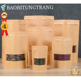 Túi zip giấy kraft đựng thực phẩm 10 Túi zip giấy kraft có cửa sổ đáy đứng