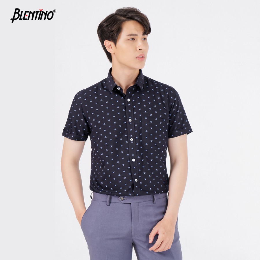 Áo Sơ Mi Nam Ngắn Tay Họa Tiết Chấm Bi đen BSI04