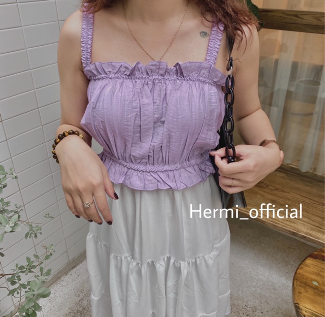 [Mã FASHIONT4WA2 giảm 10K đơn 50K] [SIÊU XINH] Áo hai dây croptop dúm chất đũi cực xinh 2 màu (Sỉ từ 5sp bất kì)