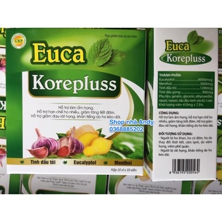 Euca korepluss Giảm ho, thông thoáng mủi họng, đau rát họng, khản tiếng, hắt hơi sổ mũi, cảm lạnh