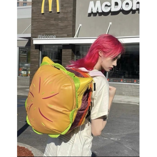 Balo da hình hamburger dễ thương, kích thước lớn chứa a4, macbook, ipad