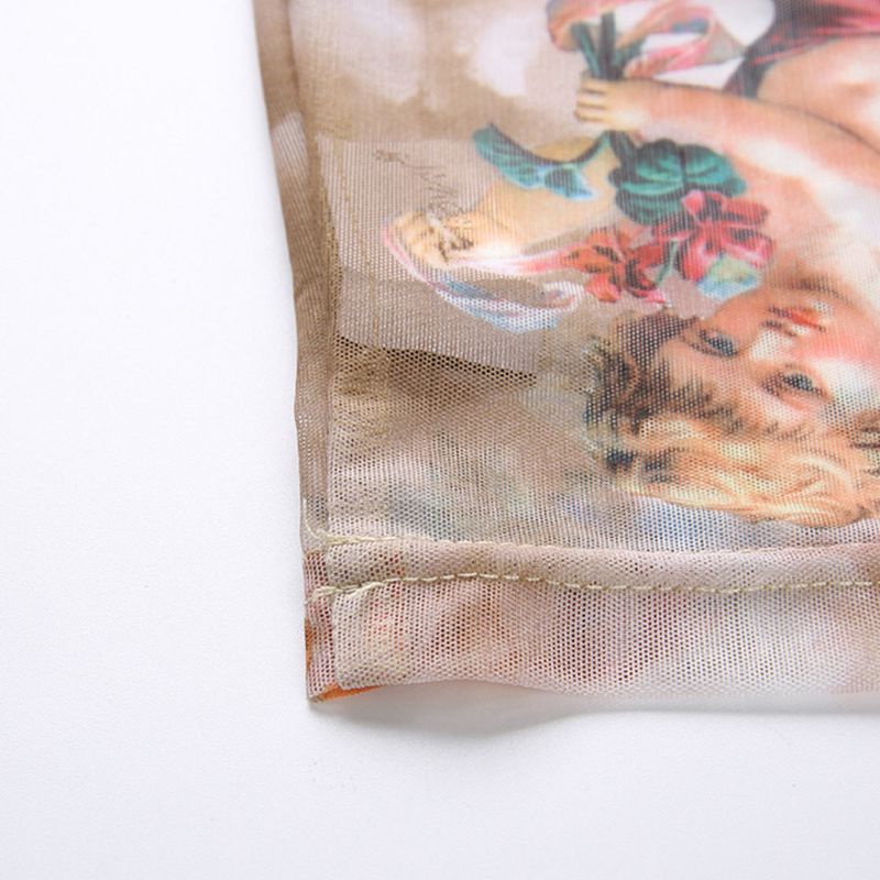 Áo Croptop Tay Dài Cổ Giả In Hình Thiên Thần Tình Yêu Màu Sắc Lãng Mạn Thời Trang Mùa Hè Cho Nữ