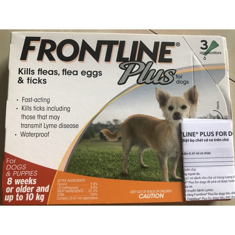 1 tuýt FRONTLINE PLUS Dog 8 tuần-10kg phòng và trị ve, ghẻ, bọ chét dạng nhỏ gáy cho chó