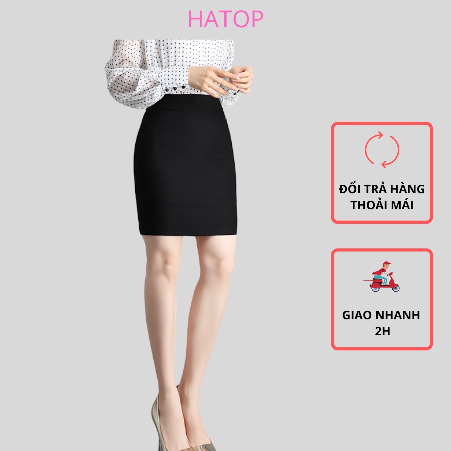 Chân váy công sở ôm HATOP xẻ sau thiết kế cơ bản vải tuyết mưa loại 1 màu đen có túi 2 bên CVOD008