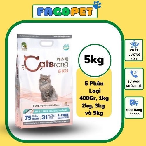 Thức ăn cho mèo mọi lứa tuổi Catsrang, hạt khô cho mèo bao 5kg siêu tiết kiệm