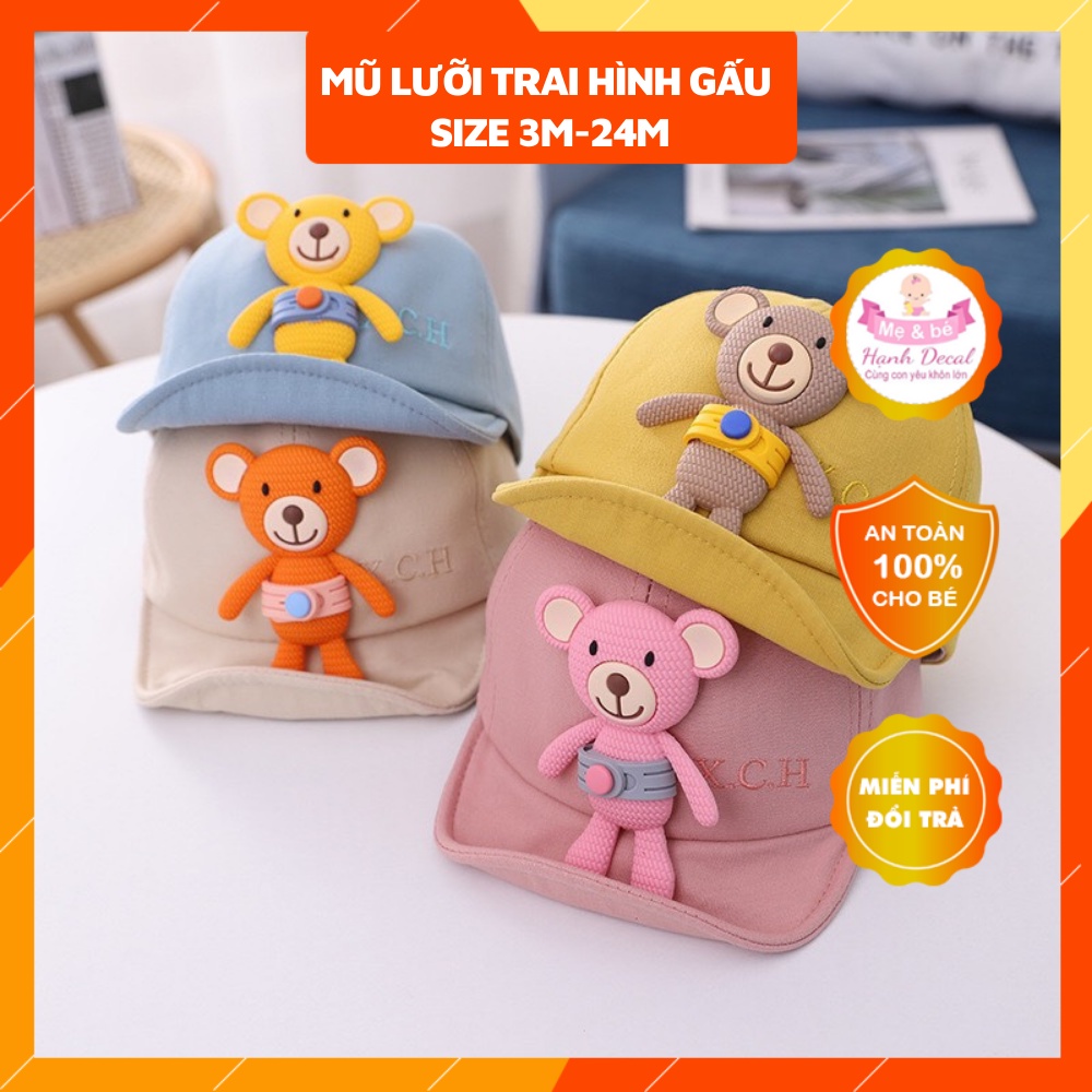 Nón Lưỡi Trai Đính Họa Tiết Hình Gấu Ngộ Nghĩnh Đáng Yêu Cho Bé Trai/ Bé Gái 4 Tháng- 24 Tháng