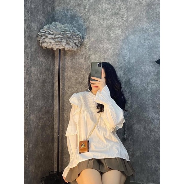 Áo sơmi Babydoll tay dài Màu trắng dáng babydoll không kén dáng với chất vải kate xô mát form chuẩn phong cách hàn quốc