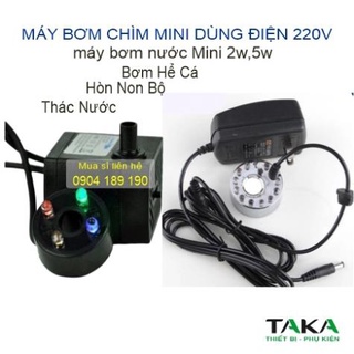 Bơm chìm mini 2w 5w có đèn máy bơm chìm dùng cho thác nước phong thủy bể cá
