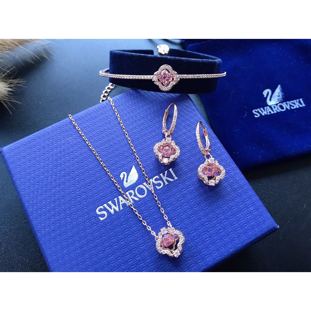 [Original] Swarovski Four-leaf Clover Smart necklace bracelet Earring set S925 silver fashion jewelry