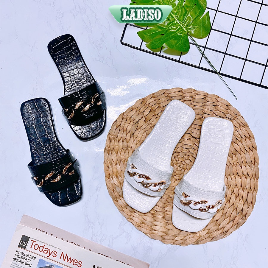 Dép nữ quai ngang thời trang siêu xinh chất liệu da vân cá sấu sang chảnh LADISO TT382