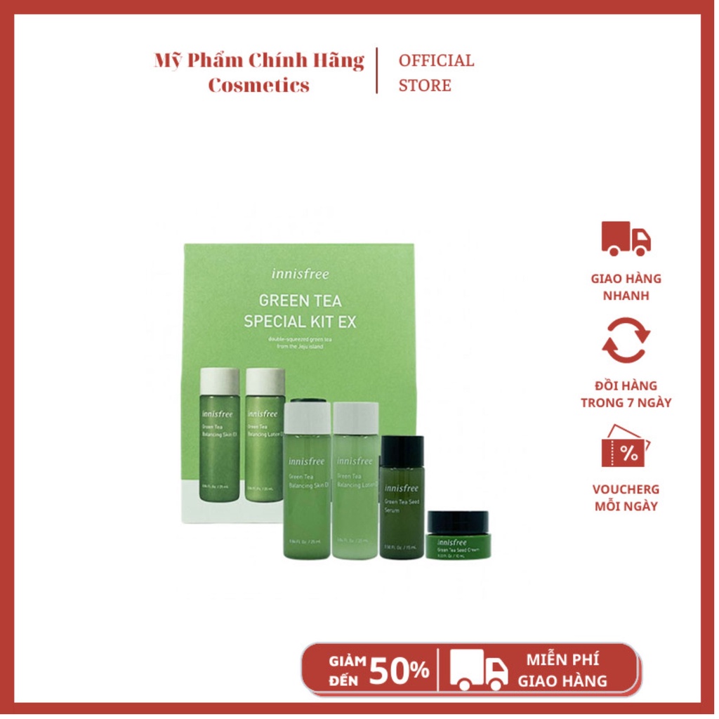 BỘ KEM DƯỠNG ẨM DA TRÀ XANH mini Innisfree Green Tea Special Kit 4 in 1