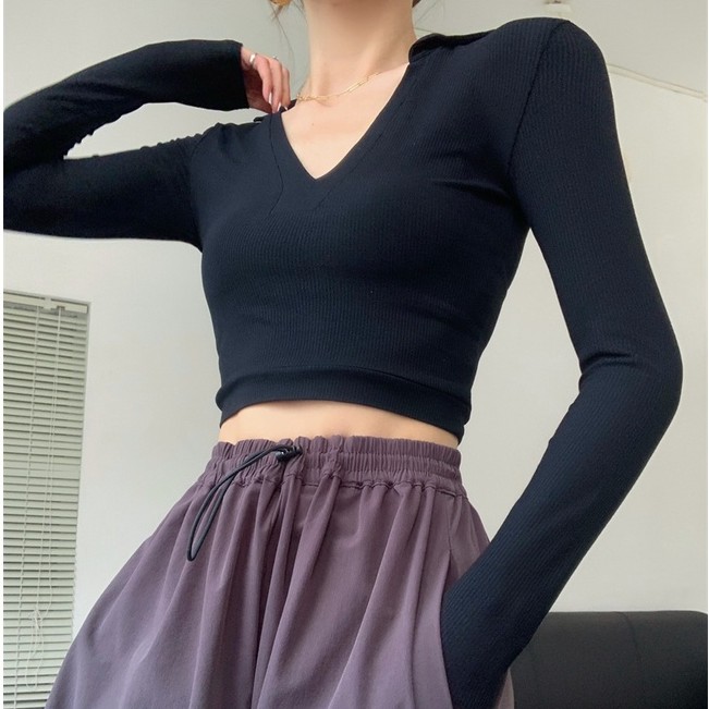 QADCOL Áo Thun Cổ Chữ V Khoét Sâu Dáng Ôm Dễ Phối Đồ