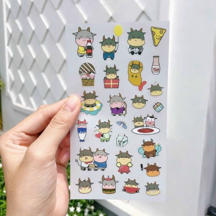 Combo 6 Miếng Dán Trang Trí Sticker Trang Trí Sticker Dán Giấy Đồ Dùng  Hình Bò Sữa Cute Mavericks  Phong Cách Hàn Quốc 