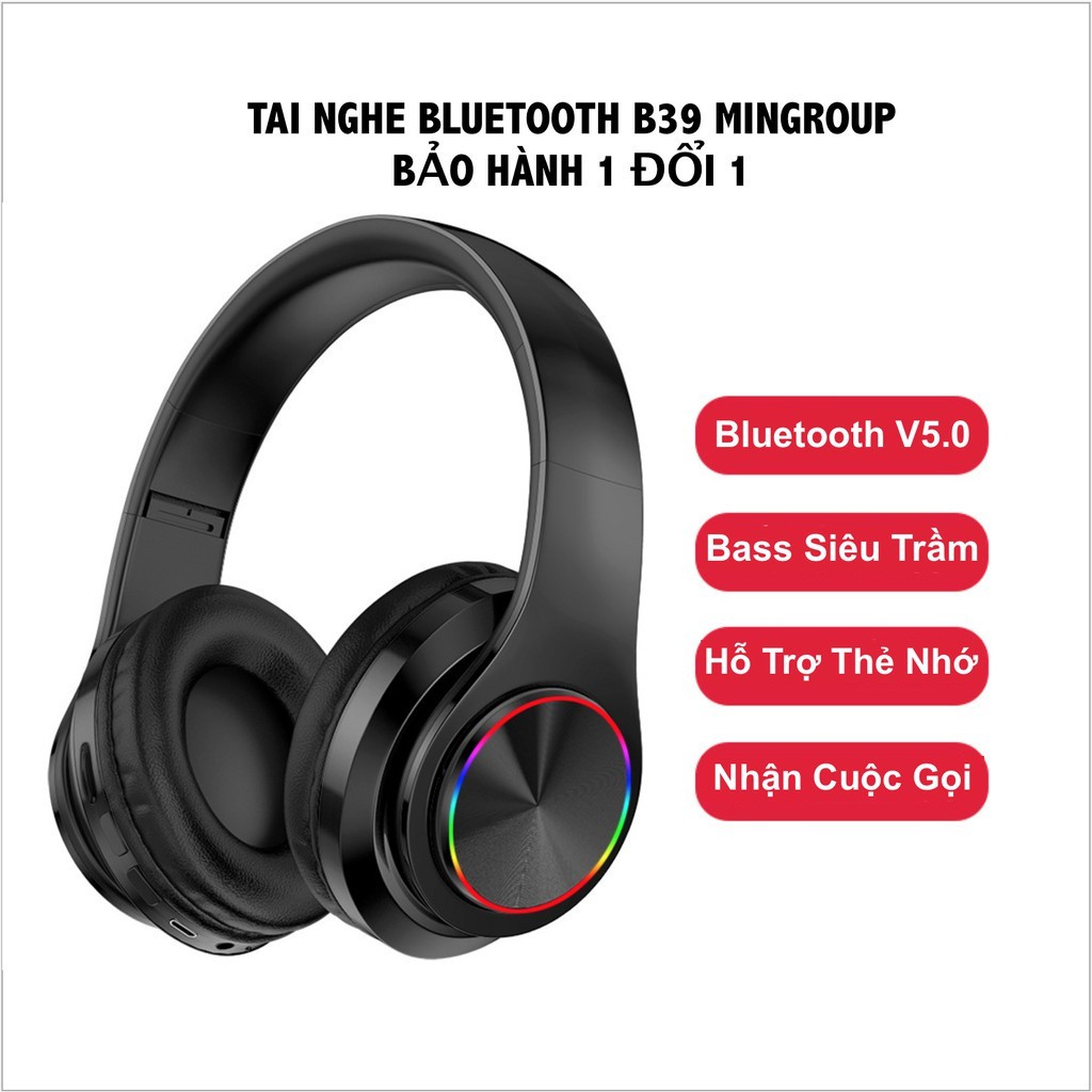 Tai nghe bluetooth 5.0 không dây Mèo đèn LED bass trầm tặng kèm jack 3.5mm