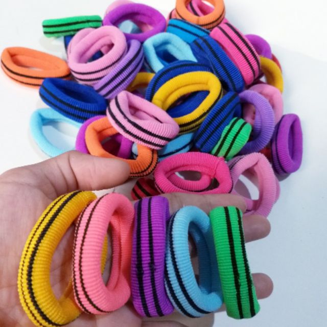 Lẽ 16 dây cột tóc sọc màu (kt: 1.5cm×4cm)