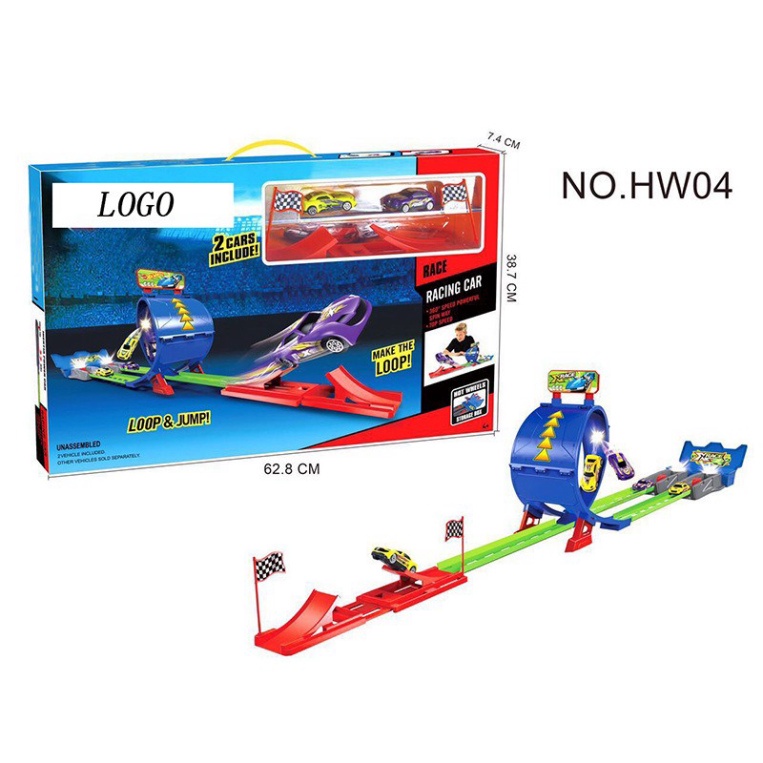 Đường đua Hot Wheels xoắn ốc gồm 1 xe và 2 vòng xoắn đồ chơi trẻ em