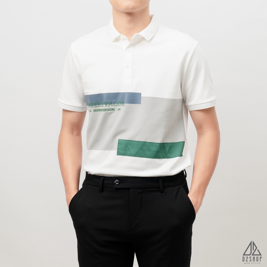 Áo thun polo nam D2shop,  áo polo nam phối ngực thêu thêu chữ EMBER&VALOR, màu đen