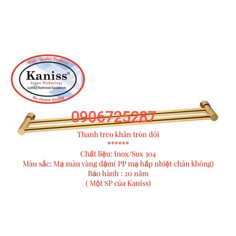 Máng khăn 2 thanh inox 304,thanh treo khăn đôi sơn tĩnh điện màu đen,mạ vàng cao cấp KANISS, bảo hành 20 năm