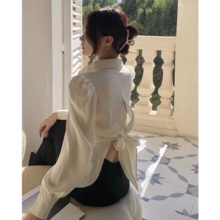 Sơmi tay phồng thắt nơ lưng