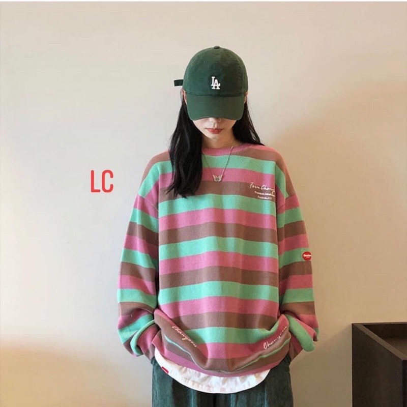 Áo sweater nỉ bông sọc kẻ ngang