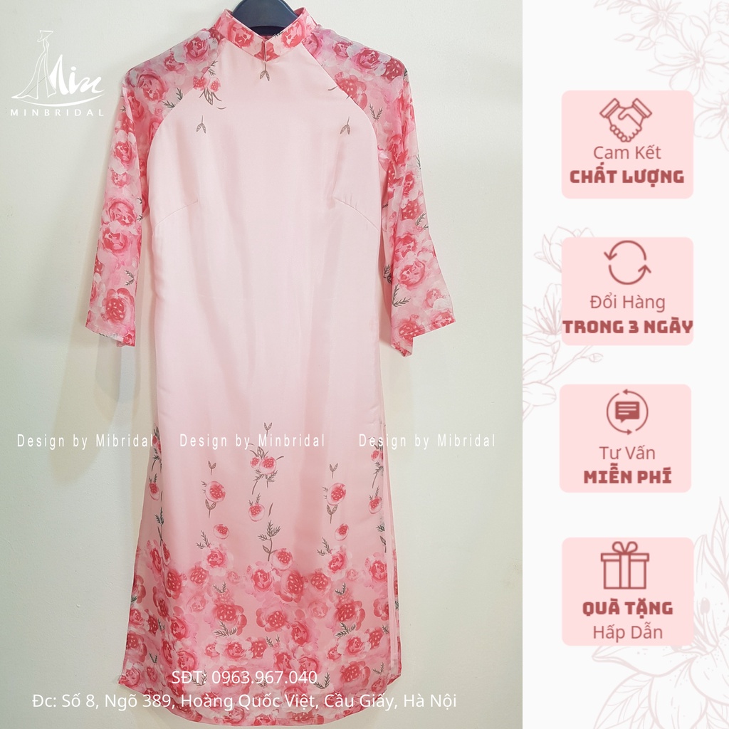 Áo dài cách tân 4 tà vải voan tơ óng màu hông | BigBuy360 - bigbuy360.vn
