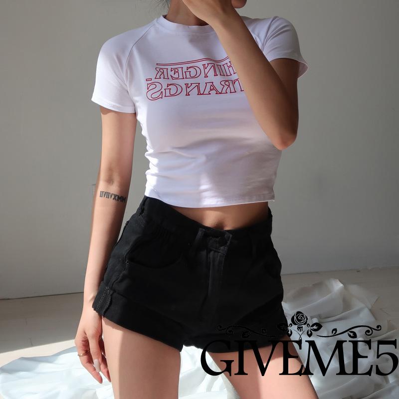 Áo thun tay ngắn cổ tròn in chữ thời trang cho nữ