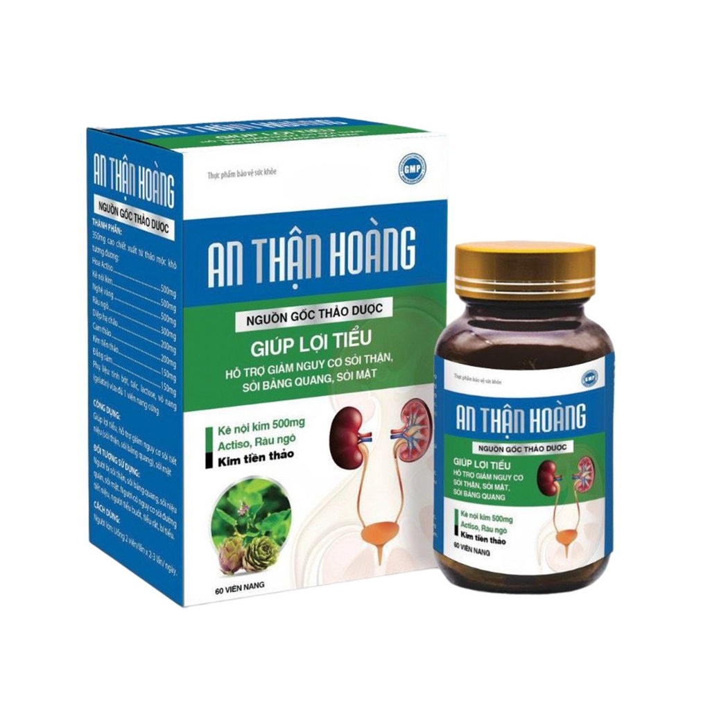 Viên Uống An Thận Khang thành phần kim tiền thảo, actiso hỗ trợ tăng cường lợi tiểu, giảm nguy cơ hình thành sỏi Hộp 30v