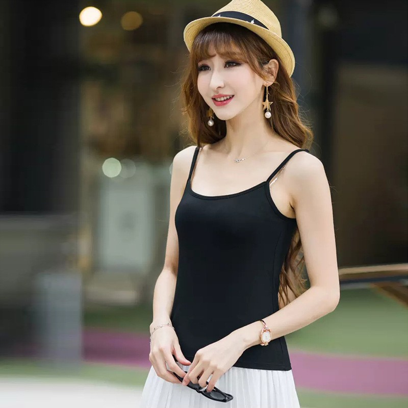 Áo hai dây cotton dáng dài basic sợt dẹt co giãn thoáng mát