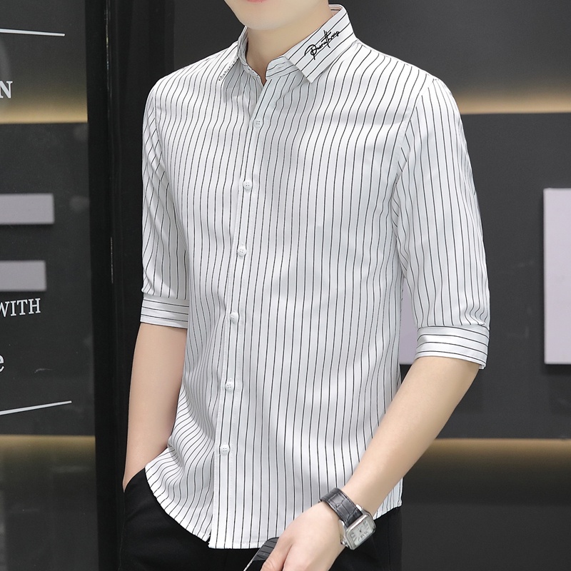 Áo Sơ Mi Nam Tay Lửng Họa Tiết Kẻ Sọc Phong Cách Doanh Nhân Thời Trang Mùa Hè 2022