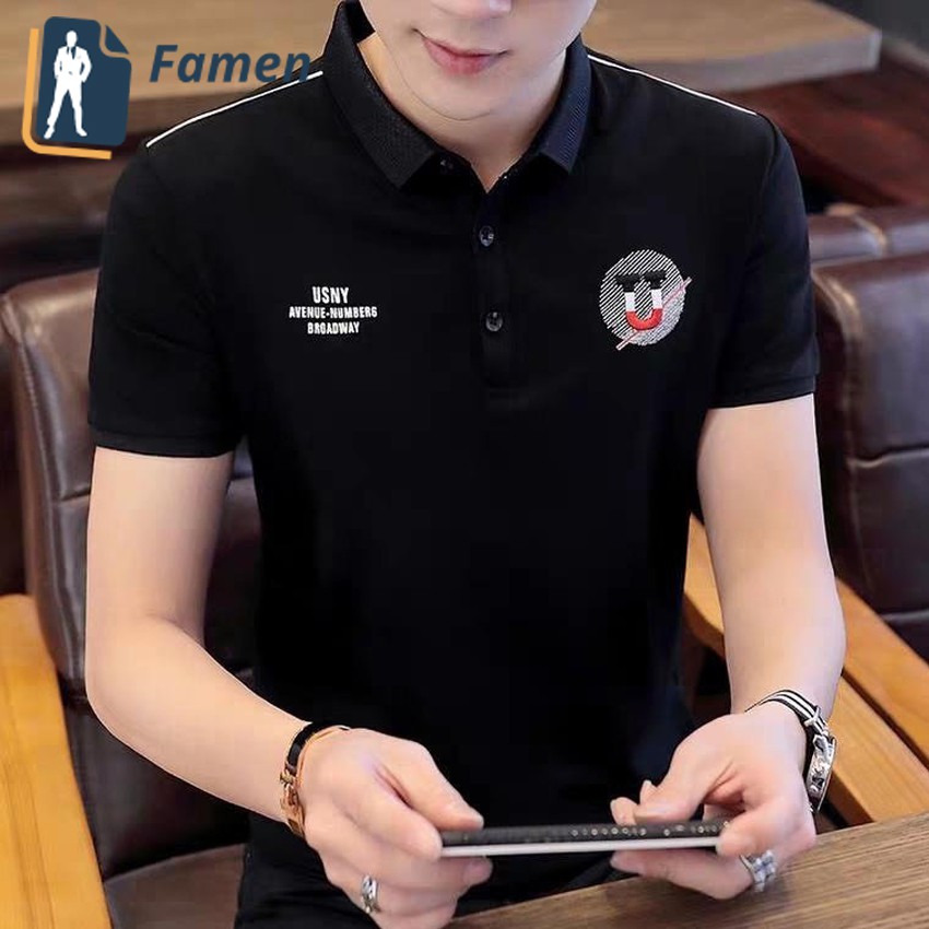 Áo thun nam đẹp hàng hiệu cao cấp giá rẻ có cổ trụ cổ bẻ cổ sơ mi ngắn tay cotton phông co giãn tốt hàn quốc FAMEN A17