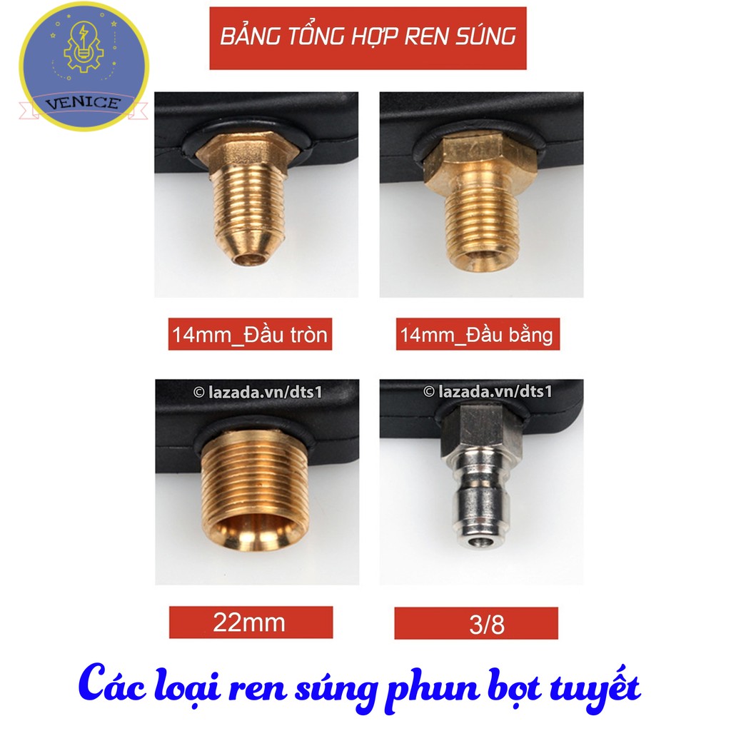 COMBO Súng cao áp và Bình tạo bọt tuyết 1L cao cấp cho máy rửa xe áp lực cao VENICE - Tặng kèm béc xịt mỏ vịt gắn súng