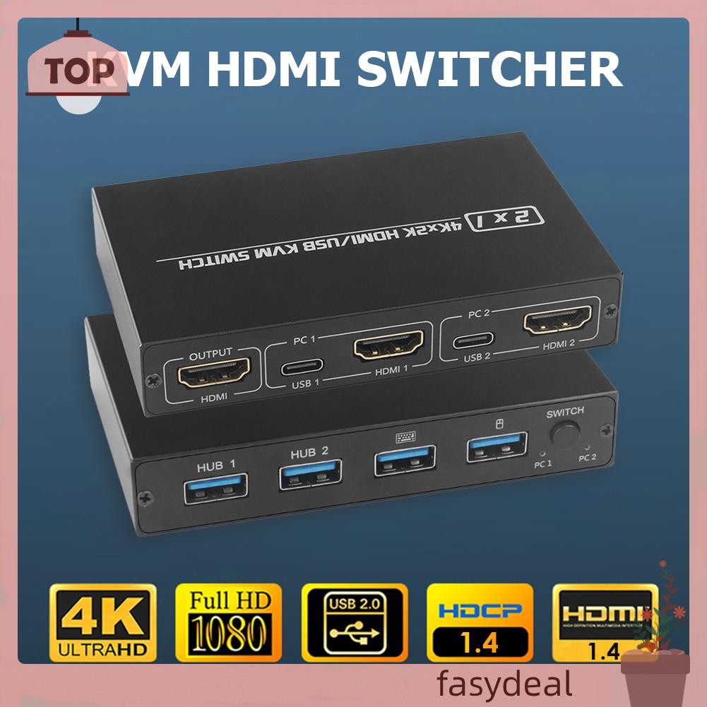 (Fas) Thiết Bị Chuyển Đổi Hdmi Kvm Ultra Hd 4k Cho Bàn Phím Và Chuột Máy Tính 2 Pc