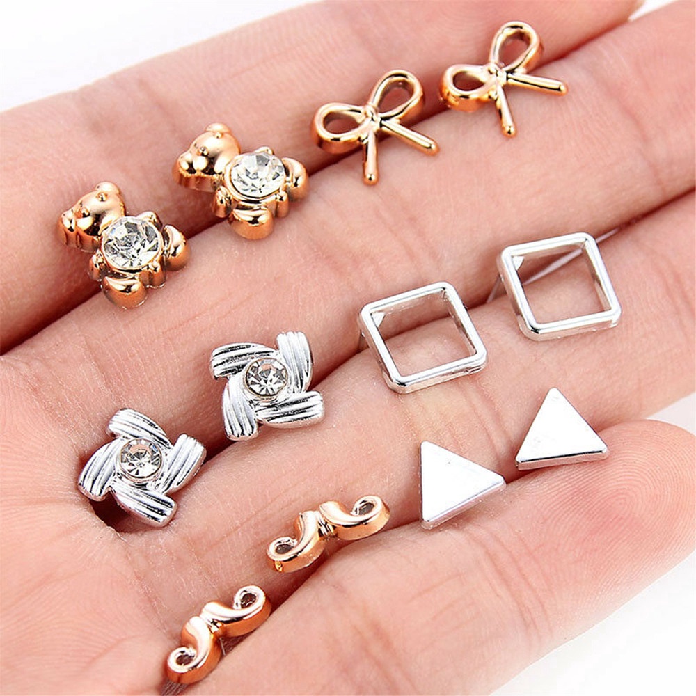 Set Bông Tai Hình Nơ Họa Tiết Hình Học Thời Trang