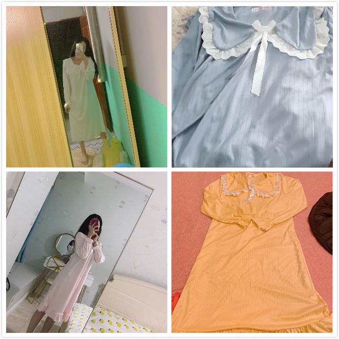 Đầm ngủ tay dài dáng rộng thiết kế thắt nơ thời trang dễ thương cho nữ